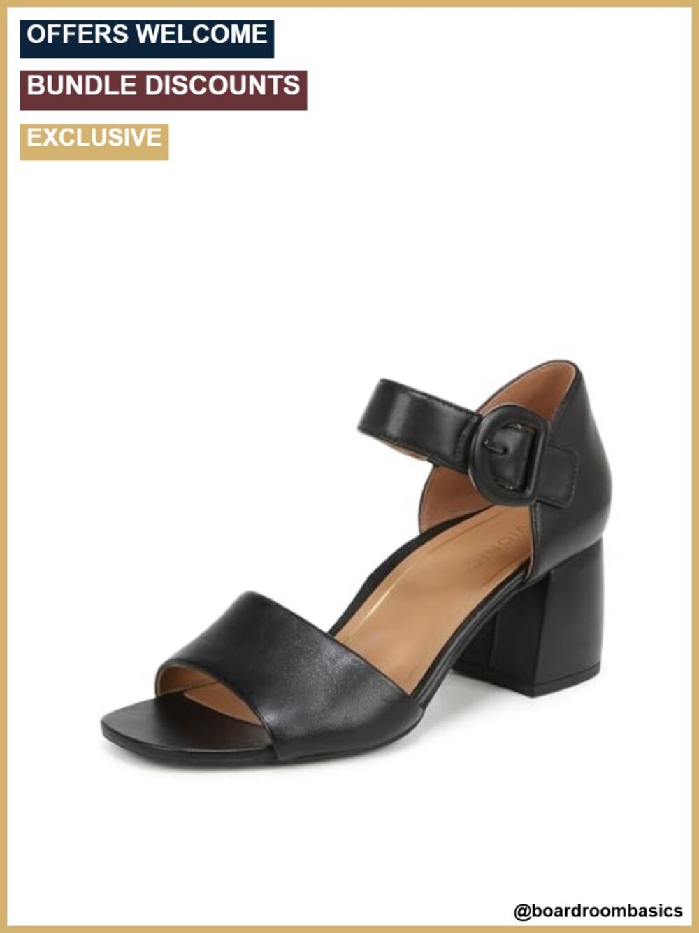 Vionic Chardonnay Leather Block Heel Sandal Ankle Strap Open Toe